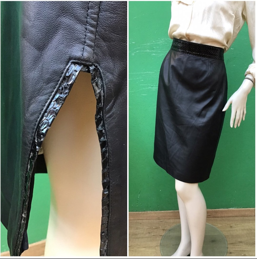 VINTAGE BLACK LEATHER Skirt Vintage Mini Skirt Florentine