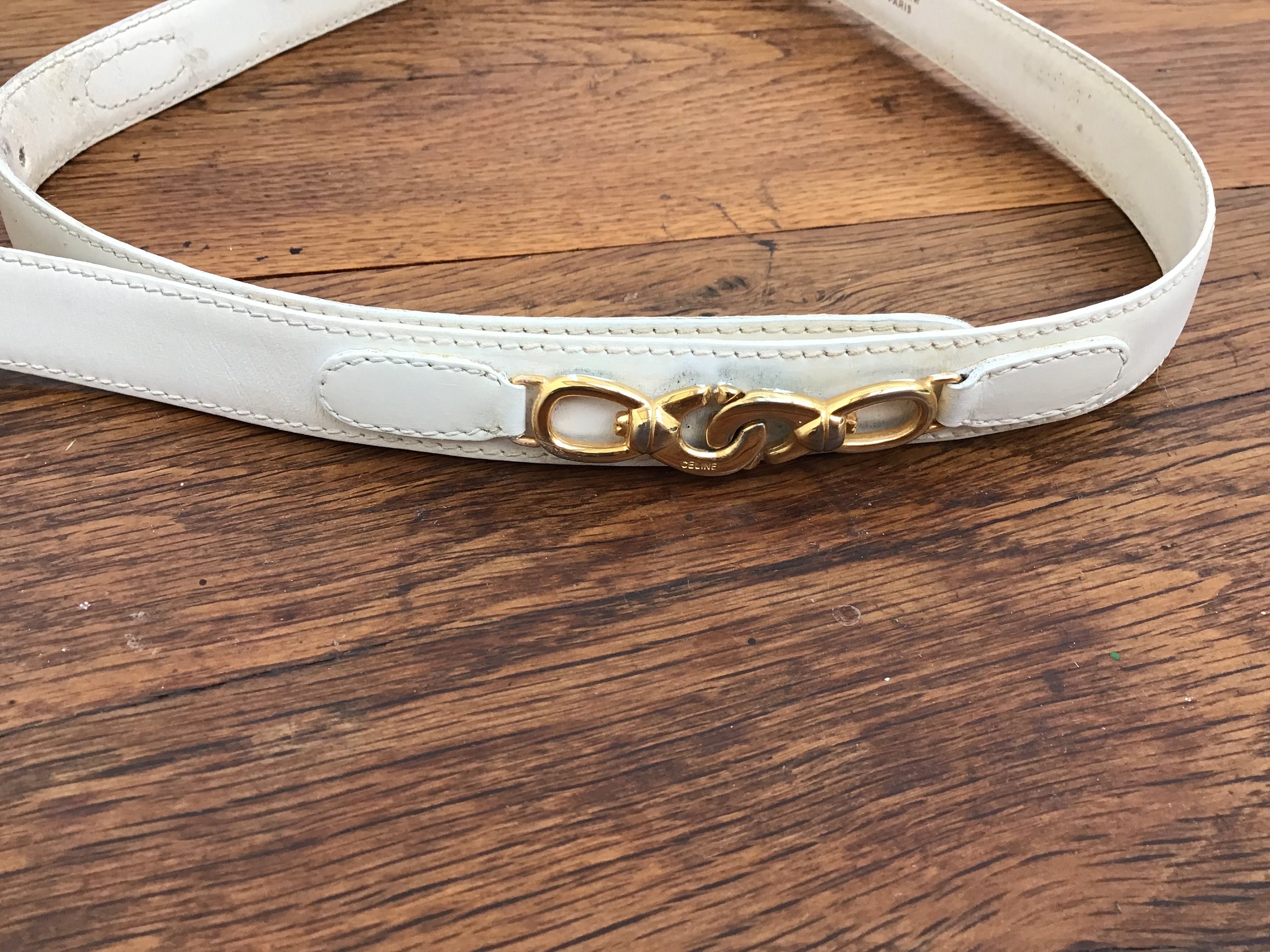CELINE White Calfskin Belt with Gold Buckle? CELINE VINTAGE BELT| White Leather Belt | Women Vintage  main image 3