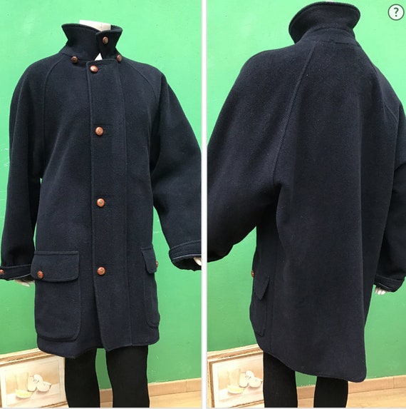 コート Saint Laurent Navy blue wool oversize coat Saint Laurent Rive Gauche Vintage Navy Blue Wool Cape Trench