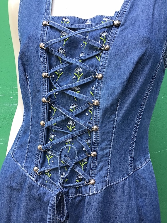 fashion nova isabela rhinestone dress Madame Blue Embroidered Denim Dress