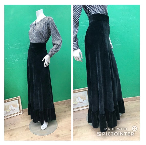 High waist LONG VELVET BLACK Skirt | High waist ve