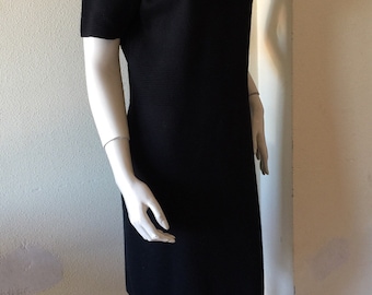 BLACK WOOL DRESS| Short sleeved wool dress|Wool Vintage dress |Vintage Knitted dress| Black wool dress with short sleeves| Black Wool sheath