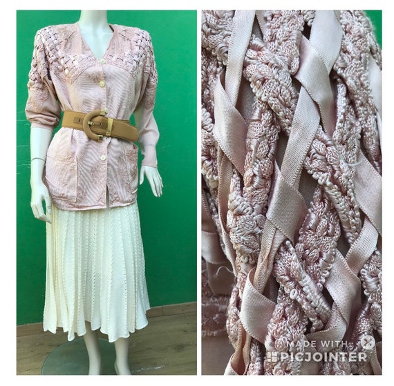 LUXURY BLAZER BOLERO Embroidered antique pink blaz