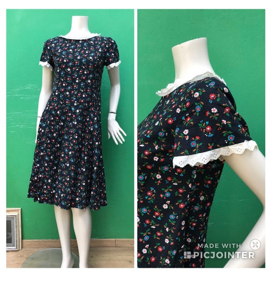 TAILORING- COTTON FLORAL dress. 50s Tailored vint… - image 1