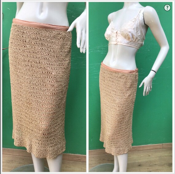 60s CROCHET NUDE SKIRT | Nude Crochet skirt| Vint… - image 2