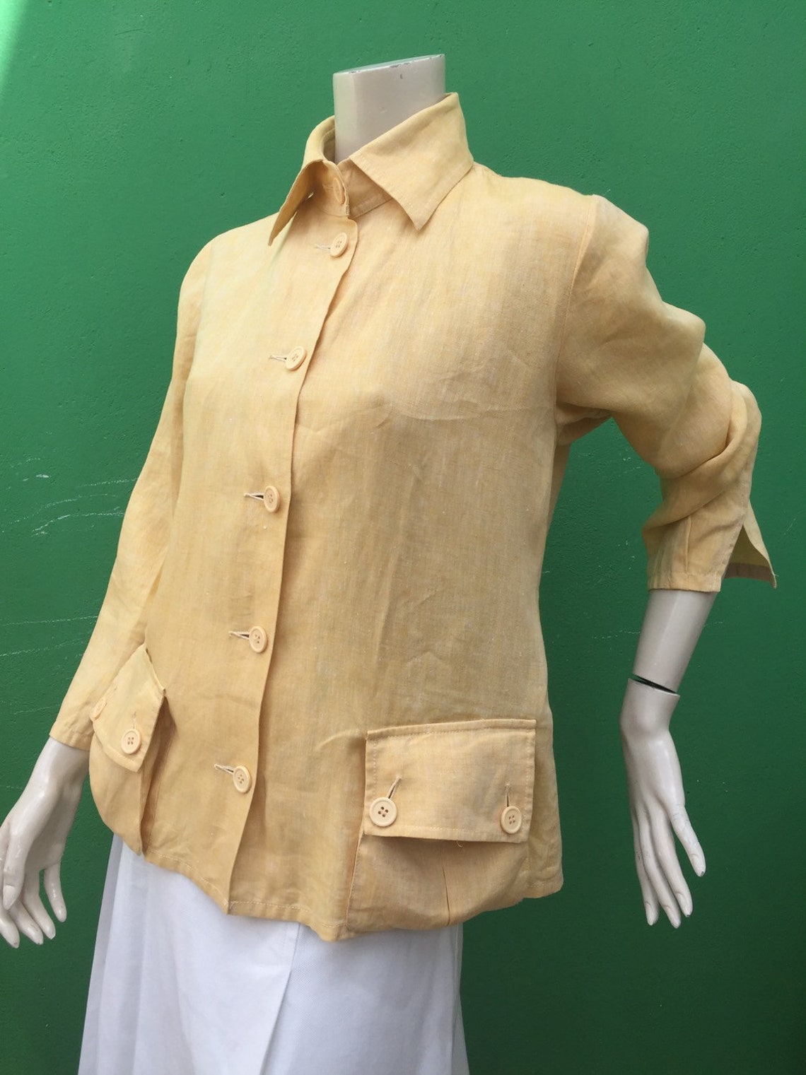 SAFARI LINEN JACKET| Vintage Blazer linen| Fashion Giallo senape Jacket| Linen safari Vintage jacket| Vintage Safari Jacket| Fashion vintage, foto 2 di 5