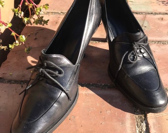 Loafer HUGO BOSS LEATHER shoes |Hugo Boss black loafers | Medium heels Vintage Oxfords | Hugo Boss fashion leather Loafers |