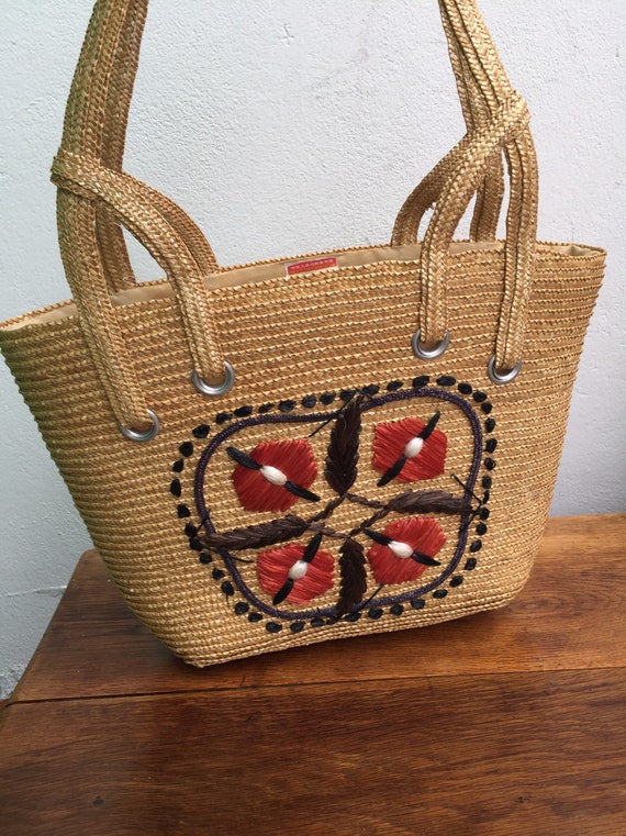60s VINTAGE RAFFIA HANDBAG | Natural raffia Bag |