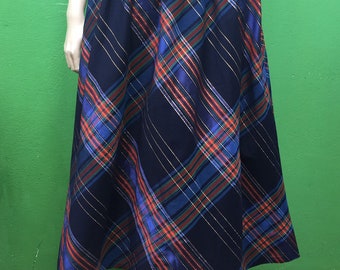 VINTAGE CHECKERED SKIRT |Tailoring multicolor skirt |Handmade Taffeta skirt |checkered Blue silk| Fashion girl skirt semi-circle skirt
