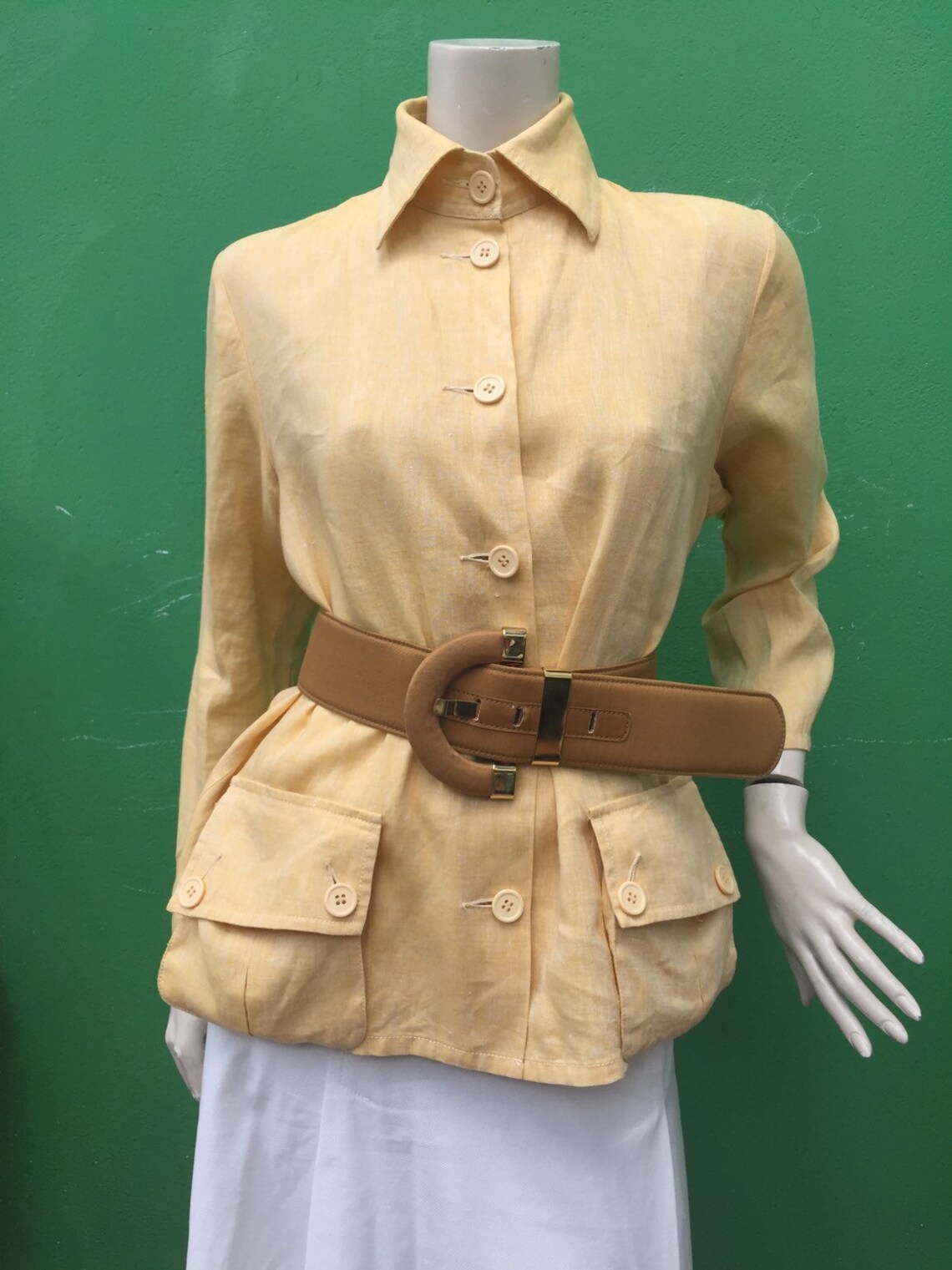 SAFARI LINEN JACKET| Vintage Blazer linen| Fashion Giallo senape Jacket| Linen safari Vintage jacket| Vintage Safari Jacket| Fashion vintage, foto 3 di 5