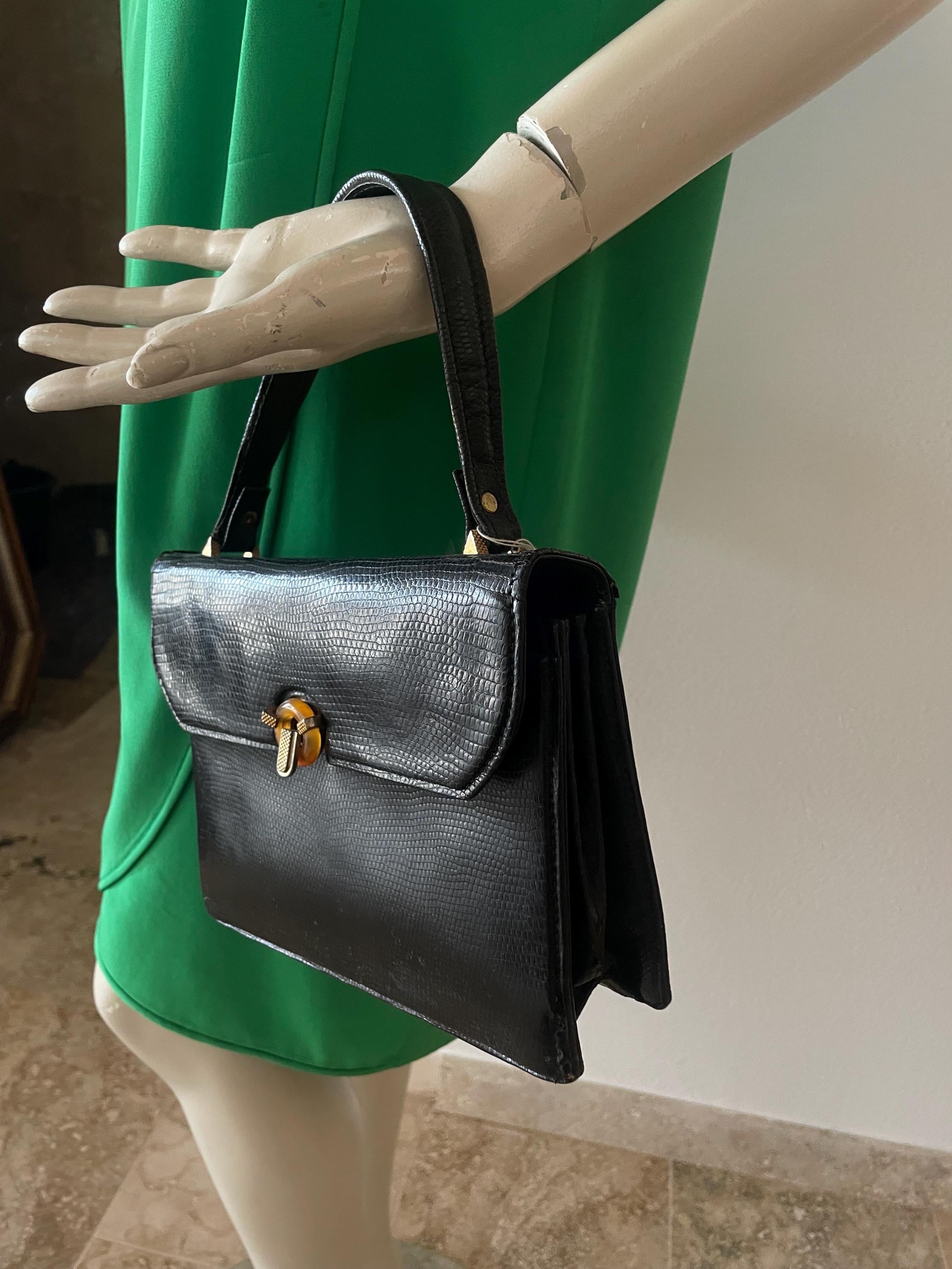 GUCCI VINTAGE HANDBAG | Rare Black Leather Bag Gucci | Bakelite