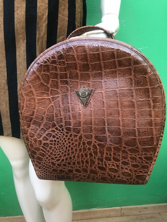 SEMICIRCULAR LEATHER BAG | Printed croc Semicircu… - image 1