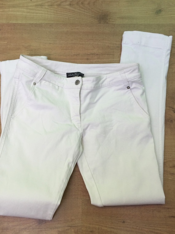 FERRAGAMO WHITE COTTON Pants|Ferragamo vintage Trousers|Luxury vintage cotton Pants| Fashion cotton pants| Salvatore Ferragamo vintage pants