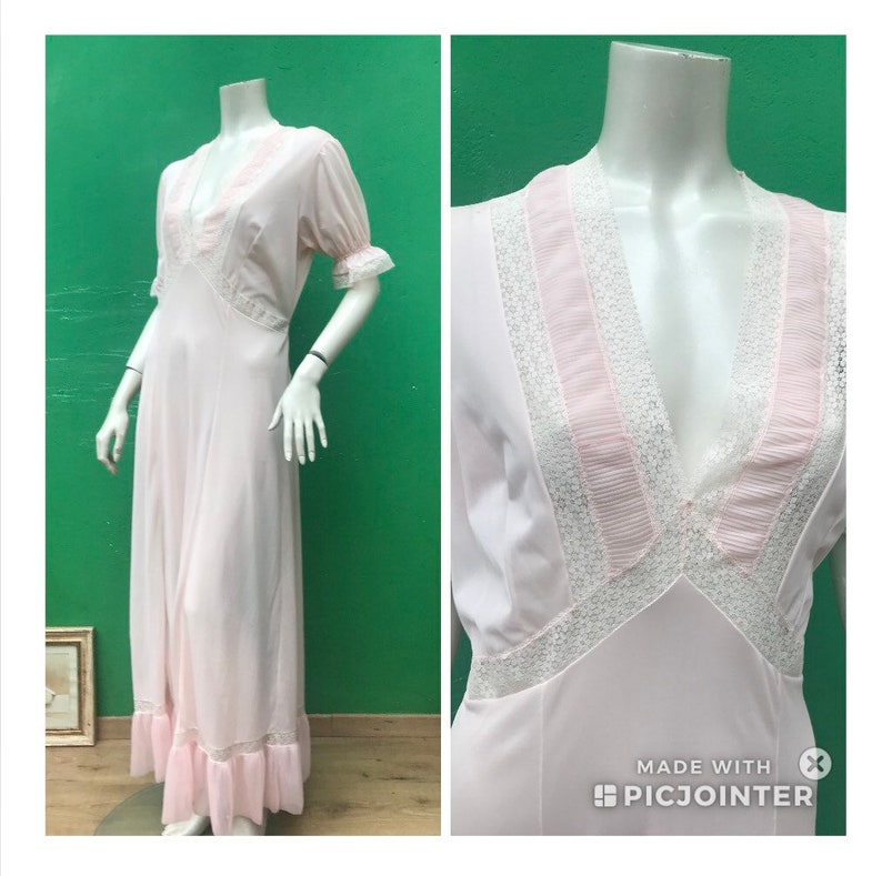 Plisse nightgown Rose Long Nightgown ROMANTIC HONEYMOON NIGHGTGOWN 70s honeymoon nightgown