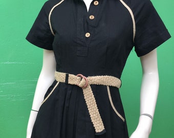 f/1 VINTAGE BLACK COTTON Dress | Black Natural cott dress |80s black Dress |black Cotton dress| Original Vintage dress| 90s fashion Vintage
