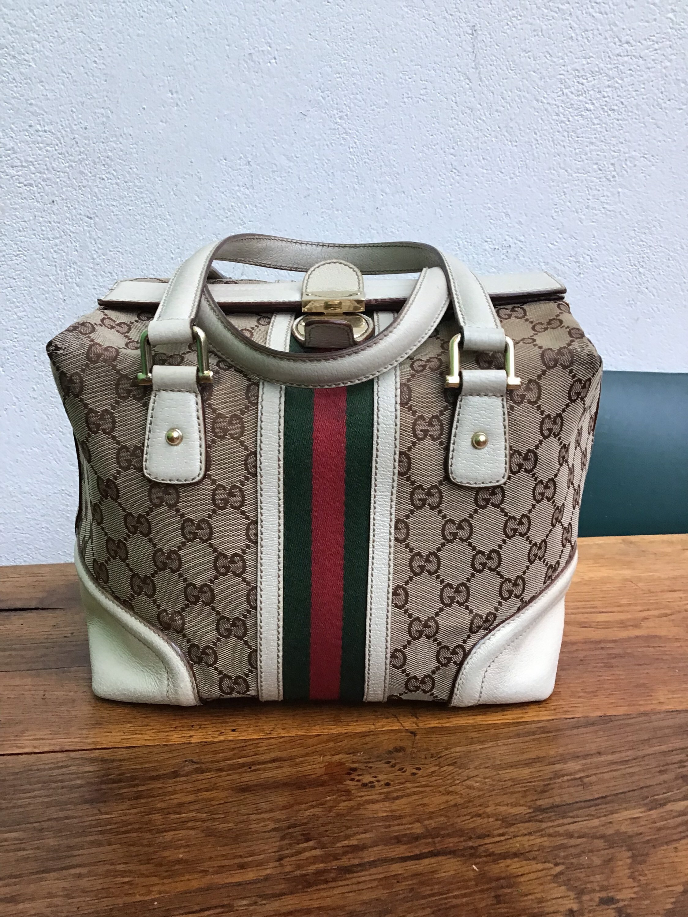 Gucci Monogram Mini Burgundy Boston Bag