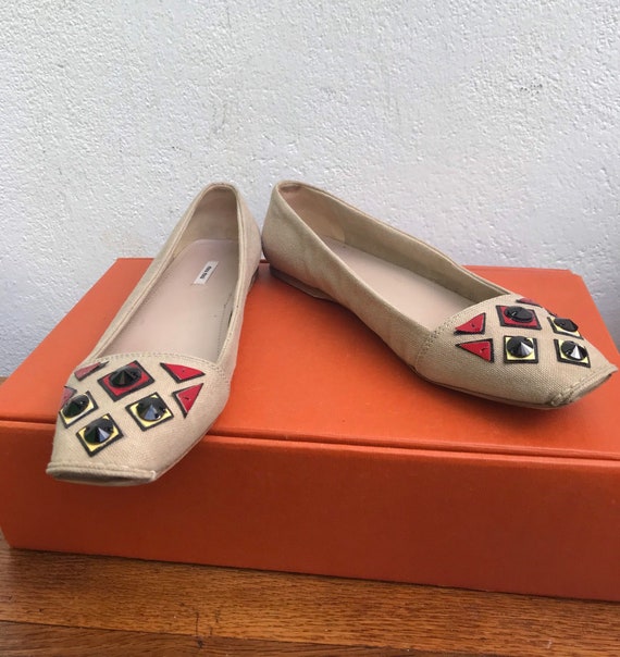 MIU MIU CANVAS Flat Low shoes jeweled Miu Miu Jewe