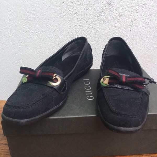 GUCCI- BLACK MONOGRAM Loafers |Gucci Black Moccasins | Gucci Monogram fashion shoes | Vintage Gucci Moccasins |