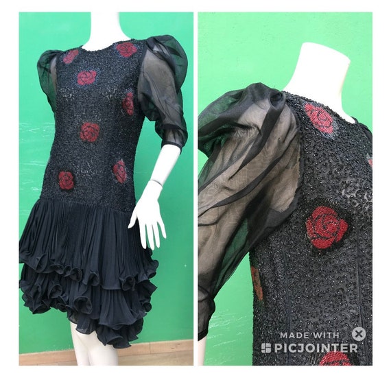 EMBROIDERY SILK DRESS | Mariella Bura Puff sleeve… - image 1