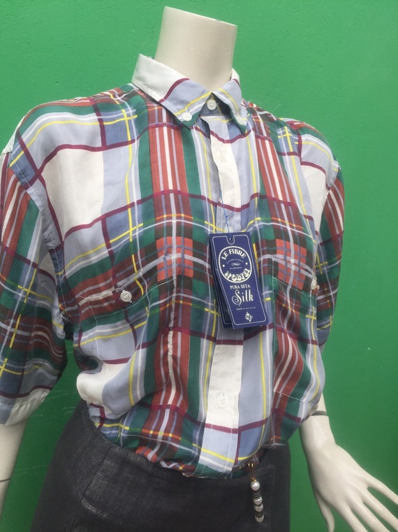 DEADSTOCK SILK T-SHIRT | Plaid silk shirt | Vinta… - image 2