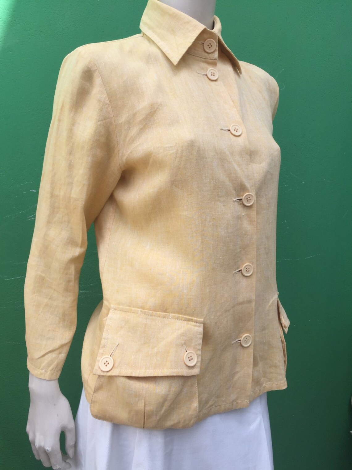 SAFARI LINEN JACKET| Vintage Blazer linen| Fashion Giallo senape Jacket| Linen safari Vintage jacket| Vintage Safari Jacket| Fashion vintage, foto 1 di 5