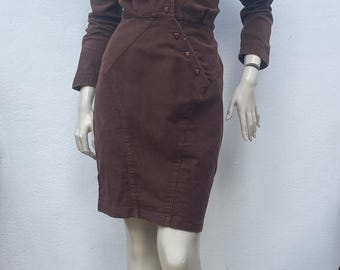 THIERRY MUGLER Vintage DRESS| Rare Fashion vintage Dress| Brown cotton Thierry Mugler | Vintage Fashion vintage design| Luxury Therry Mugle
