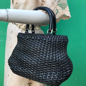 Bolso VEGANO TRENZADO VINTAGE| bolso vegano con asas | bolso tejido de ecopiel | Bolso negro vintage de los años 70 | Bolso trenzado negro