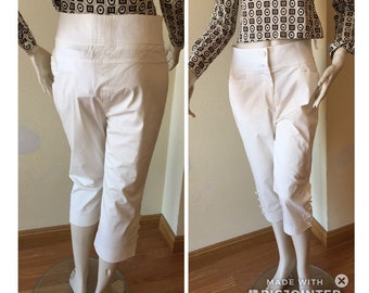 KARL LAGERFELD - Cotton PANTS| Deadstock pants 90s capri | Karl Lagerfeld trousers| Vintage capri  | white trousers| cotton trousers