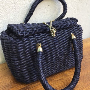 f/1 NAVY RAFFIA VINTAGE | intertwined straw| Vintage intertwined straw Handbag | Handmade vintage Handbag| Vintage Florentine craftsmanship |