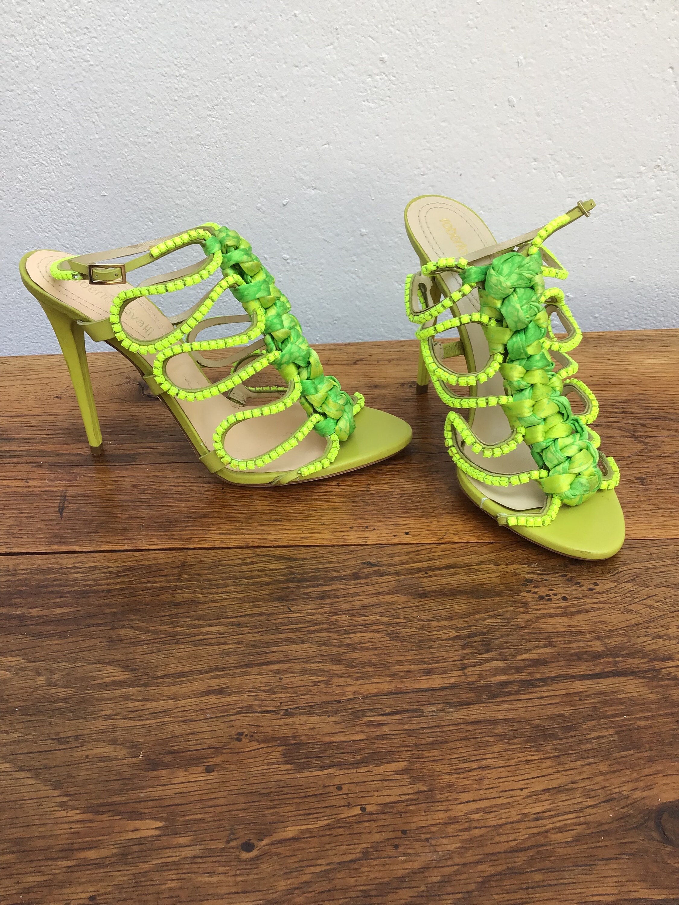 ROBERTO CAVALLI SANDALS | High Heels Satin Green Sandals