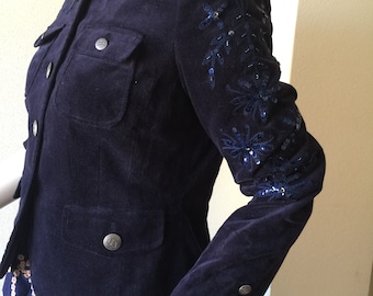 a/1 BLUE VELVET JACKET| Velvet vintage Jacket| Vintage Embroidery Jacket| Dark blue velvet jacket| Fashionable jacket | Embroidered jacket