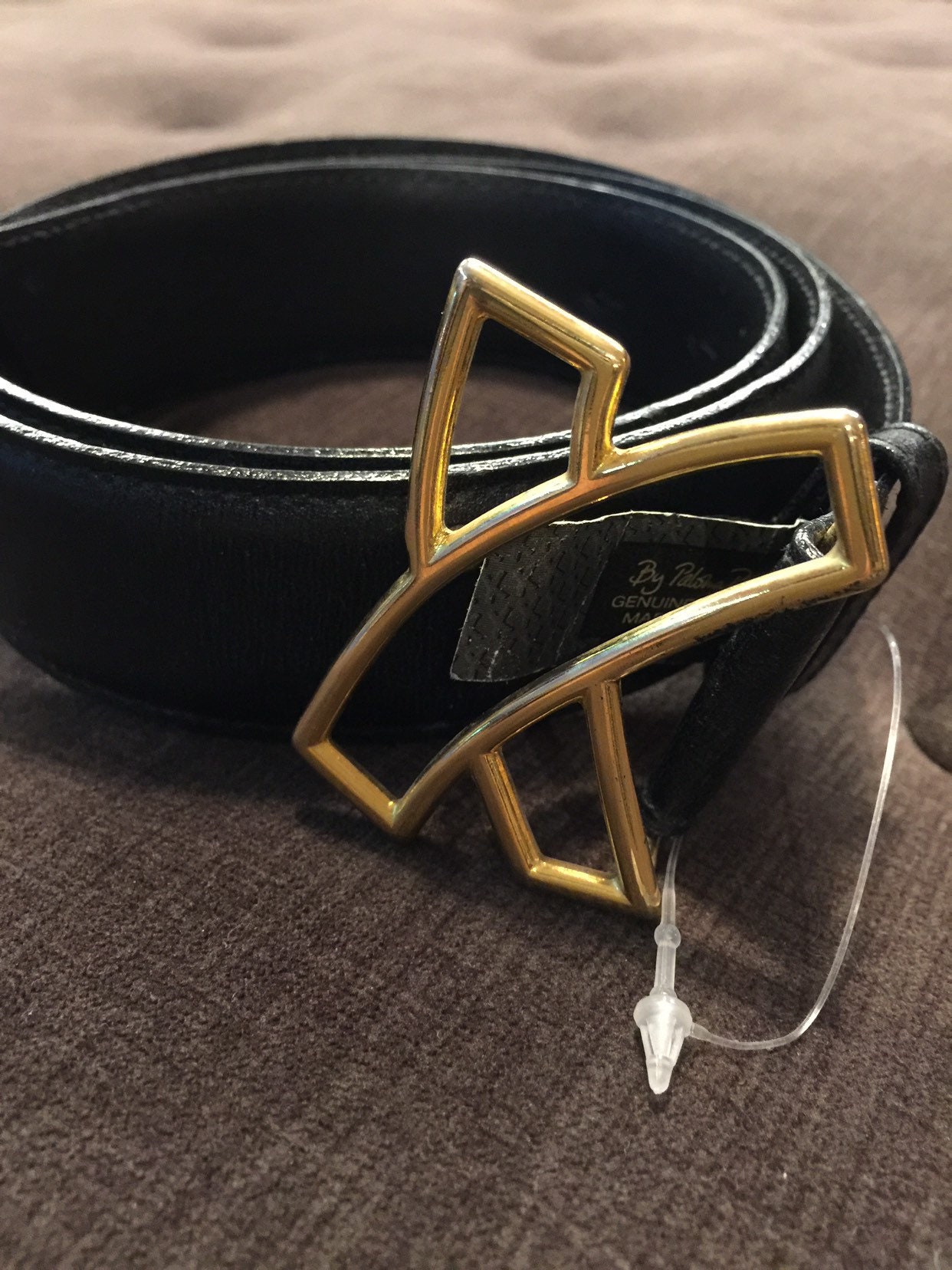 VTG 80's Paloma Picasso Black Leather Gold X Belt Sz S Made in Italy