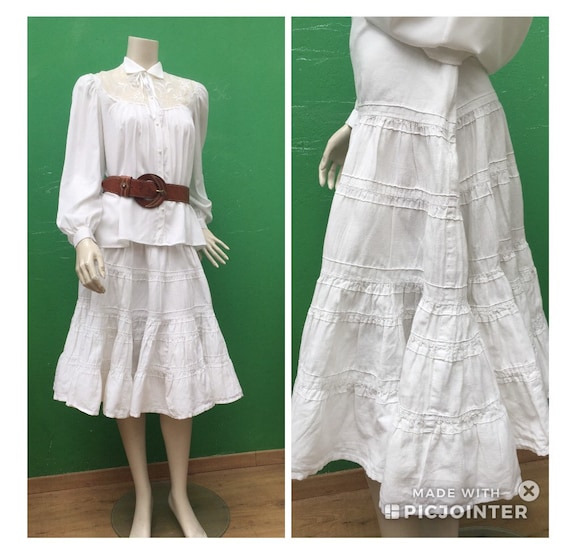 A/1 WHITE COTTON SKIRT | Long flounced skirt| Whi… - image 1