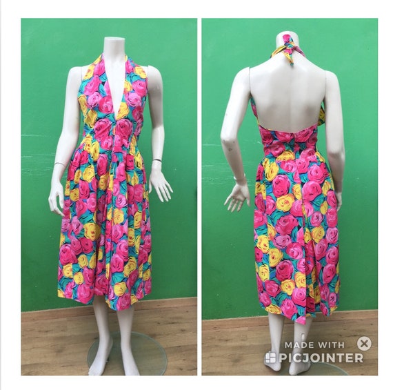 Sleeveless cotton floral dress .80s FLORAL COTTON
