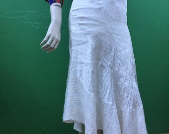 GUY LAROCHE SKIRT| Long White Silk asymmetrical skirt| 90s Luxury Cotton skirt| Guy Laroche Femme| Cotton silk skirt| Vintage Guy Laroche