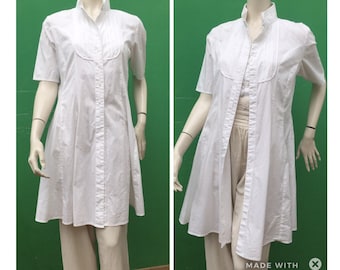 A/1 F/1 WEISSER CHEMISIER-BLAZER | Modisches Hemdkleid aus Baumwolle | 90er Vintage Hemdkleid | Baumwoll-Blazer-Hemdkleid | Vintage-Kleid