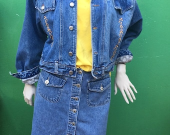 CHAQUETA BOMBER VINTAGE | Vintage 90s | Bomber Blue Jeans | Chaqueta Blue Jeans | Chaqueta de moda vintage | Chaqueta vaquera | Chaqueta vaquera bordada |