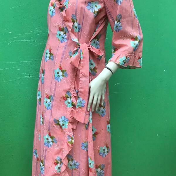 FLORAL VINTAGE DRESSING Kleid | Modischer Vintage-Morgenmantel | 70er Jahre floraler Vintage-Morgenmantel |