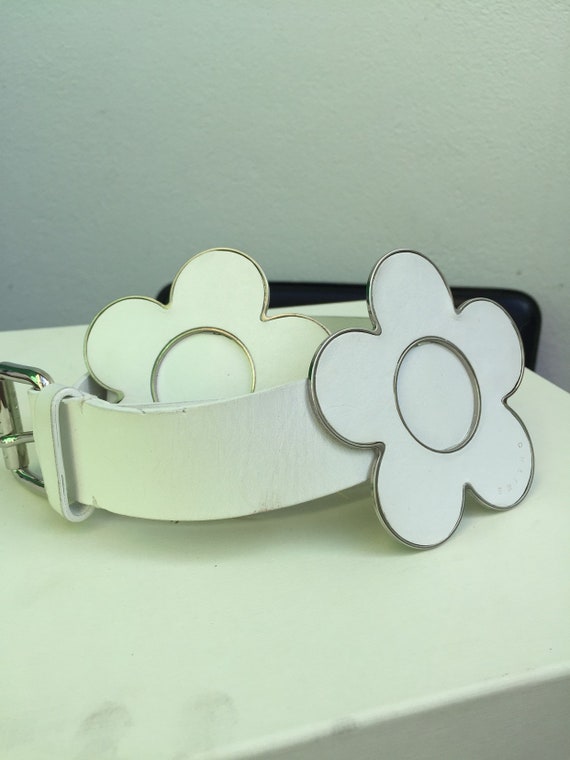 CELINE LEATHER BELT 80s leather silver belt white