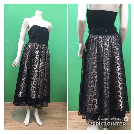 BLACK LACE DRESS Long Vintage dress Made in Italy