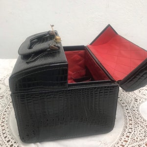 VINTAGE TRAVEL TRUNK | vintage/Rare vintage beauty case|printed leather Makeup holder| Fashion leather beauty case| Black leather beauty case