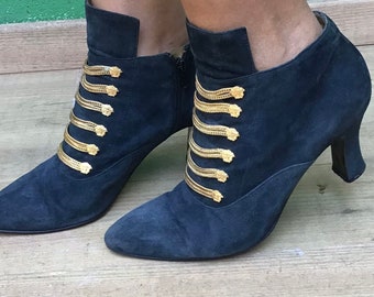 VERSACE VINTAGE SUEDE Ankle boots|Gianni Versace Navy suede Boots |Rare Luxury Ankle boots|Short Versace ankle boots|Vintage Navy suede boots