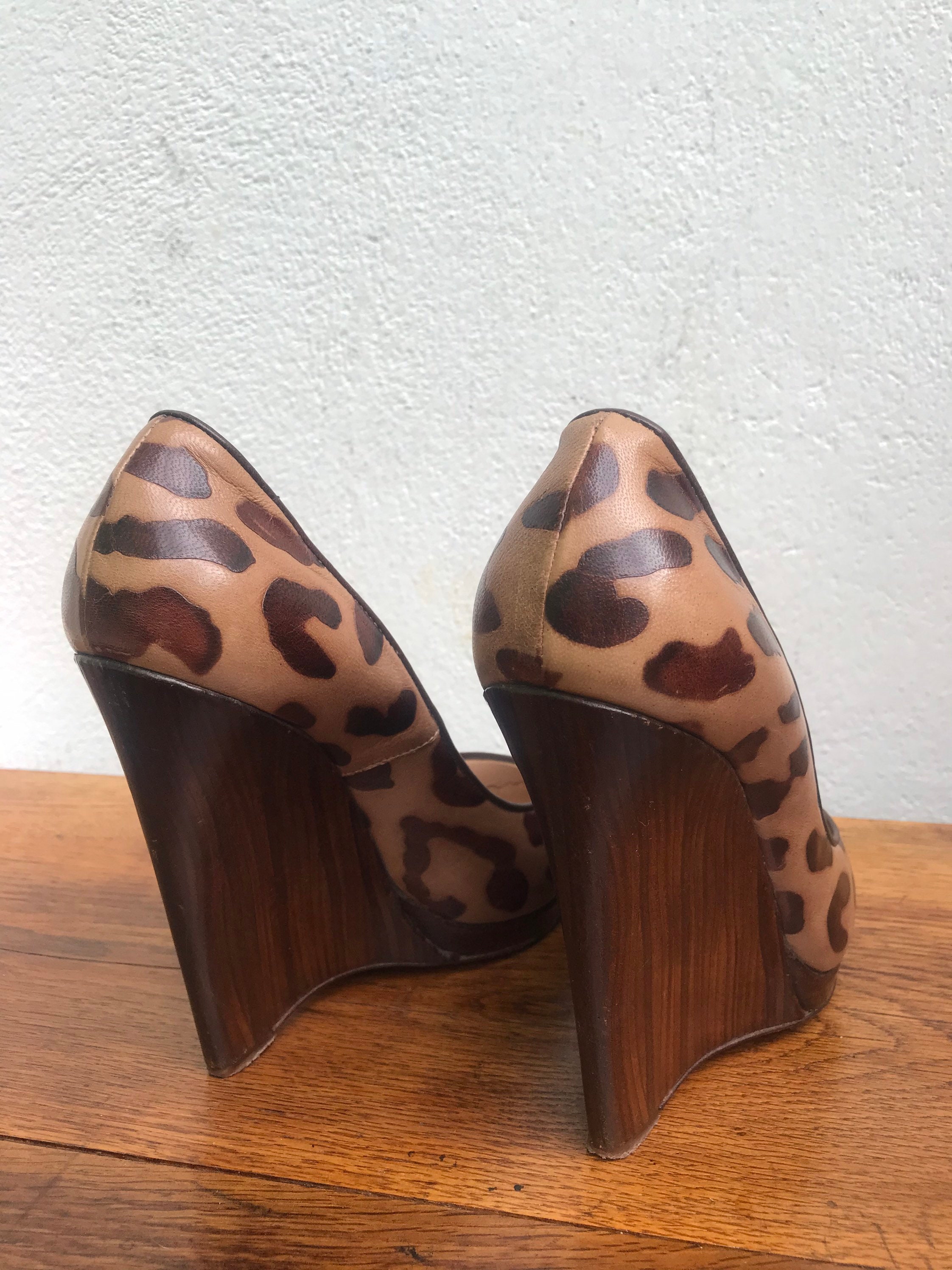 CASADEI WEDGES LEATHER | Vintage Wedges Shoes| Leopard Print