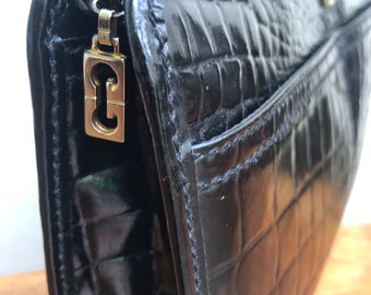 PRINTED CROC LEATHER Pouch | Gherardini Black leather pouch | Vintage leather Pouch | Gerardini vintage pouch| Fashionable leather pouch