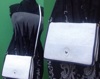 SAILOR RAFFIA SCHULTERGURT | 80er Jahre Basttasche | Basthandtasche | Basttasche | Ip Vintage Handtasche | Weiße Tasche Blau | Schultergurt im M-Stil