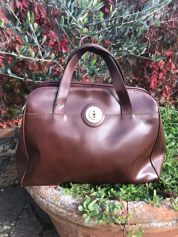 60s VINTAGE SATCHEL||Brown Faux Bag | vintage Satc