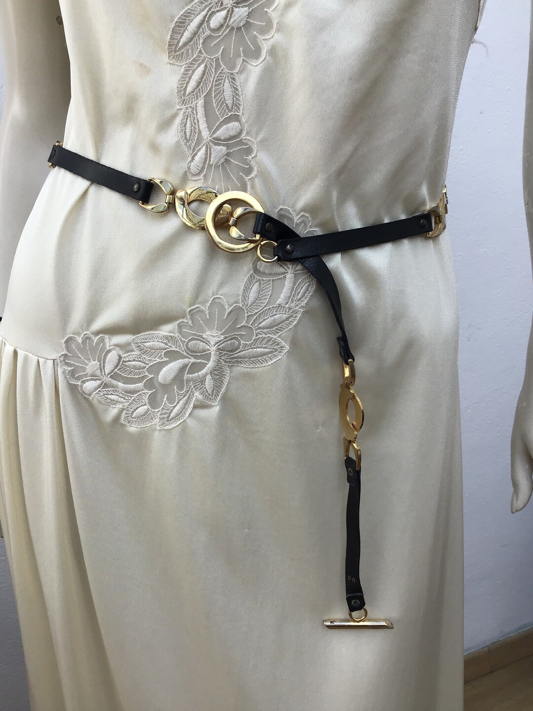 Gold and Black Leather Belt main image 1