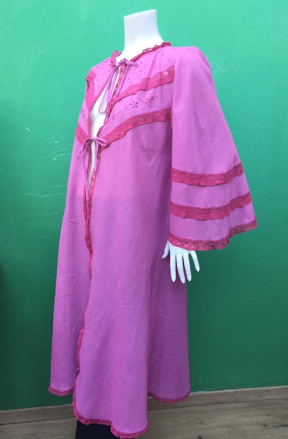COTTON DRESSING GOWN| Handmade Boho dressing gown| Cotton e lace dressing gown| Rosa antico cotone vestaglia| Handmade dressing Gown