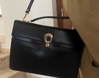 LUXURY ITALIAN BAG| Black Leather luxury Bag| Luxury 80s| Italian leather Bag| vintage made in Italy| Florentine Craftsmanship | 80s vintage