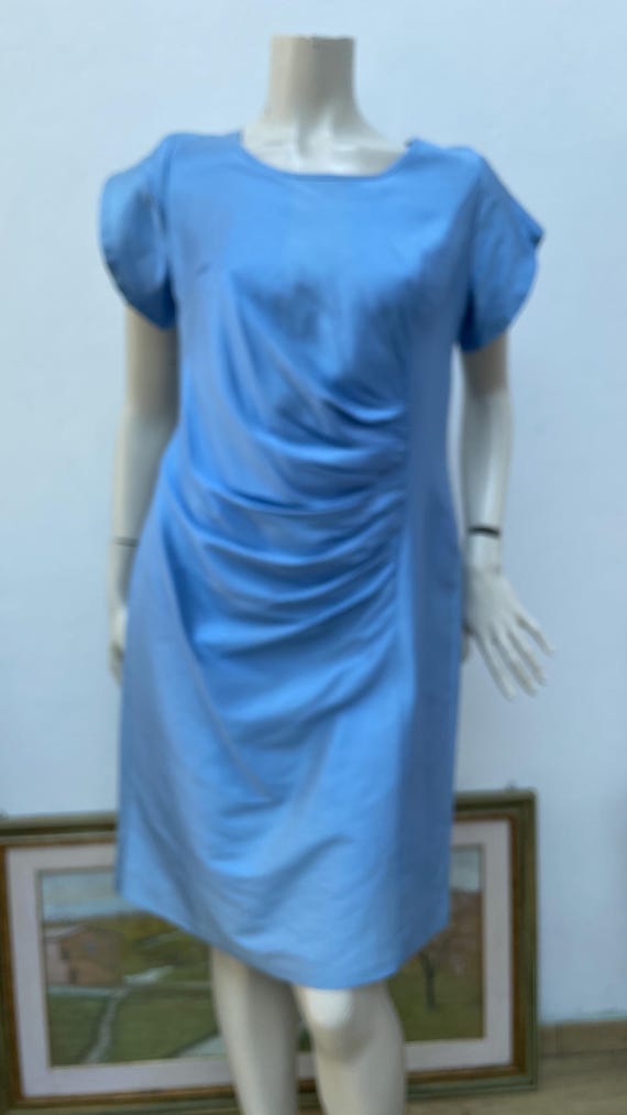 60s TAILORED SILK DRESS| Tailored light blue silk dress| Handmade vintage women dress| Women vintage chic| Fashion vintage light blue dress